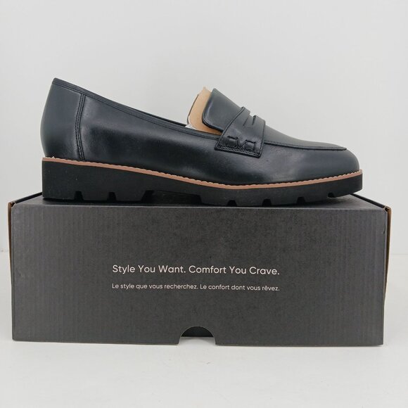 Vionic Cheryl II Black Leather Loafers Size 12W Lug Sole Penny Loafer Comfort - Picture 2 of 10